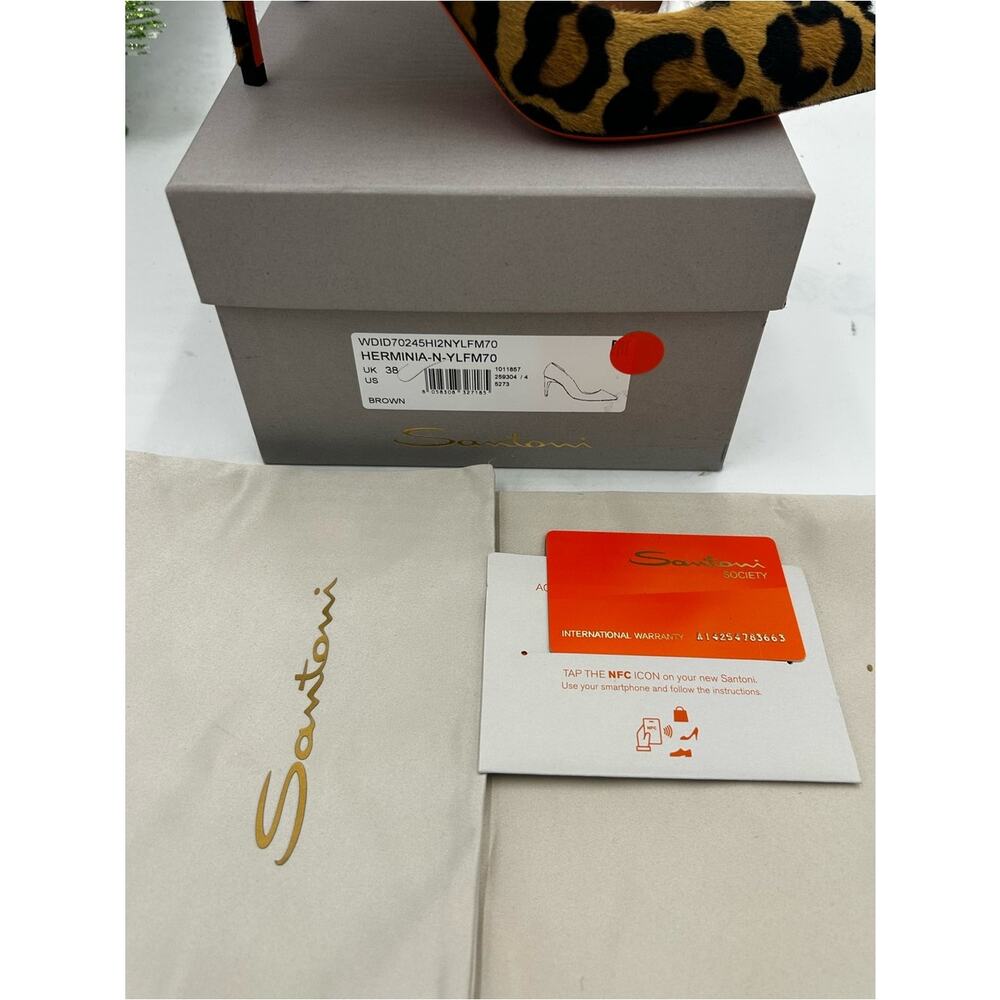 Women's Santoni leopard print stiletto pumps size 38/8 US made in Italy - Picture 6 of 13